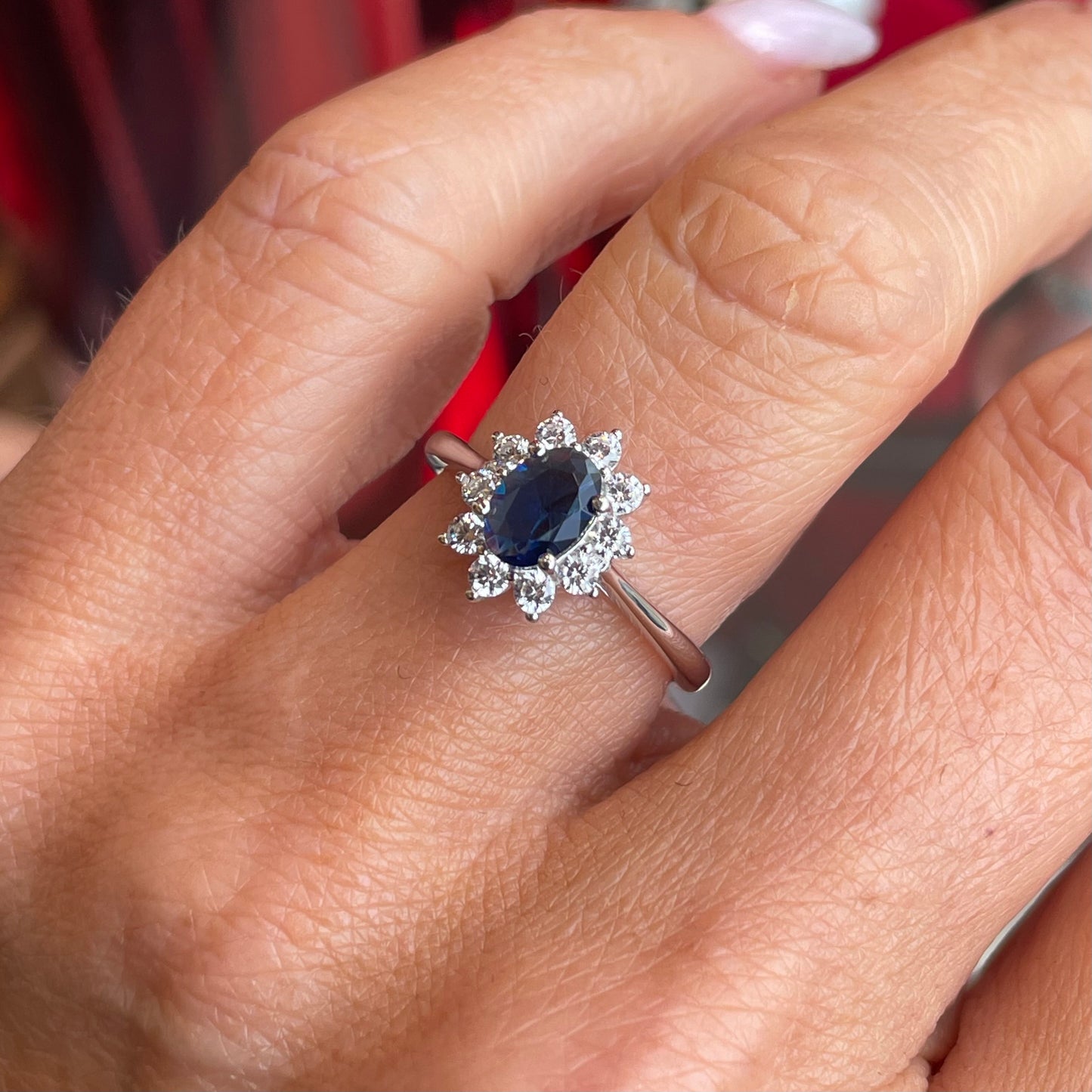 Silver Oval CZ Diana Ring | Sapphire Blue