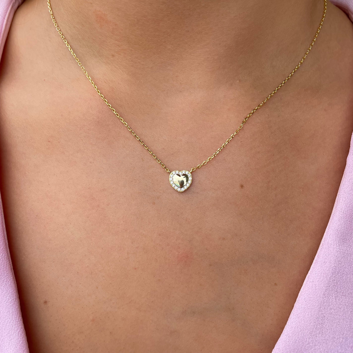 Sunshine 9mm CZ Halo Heart Necklace | 40 + 5cm