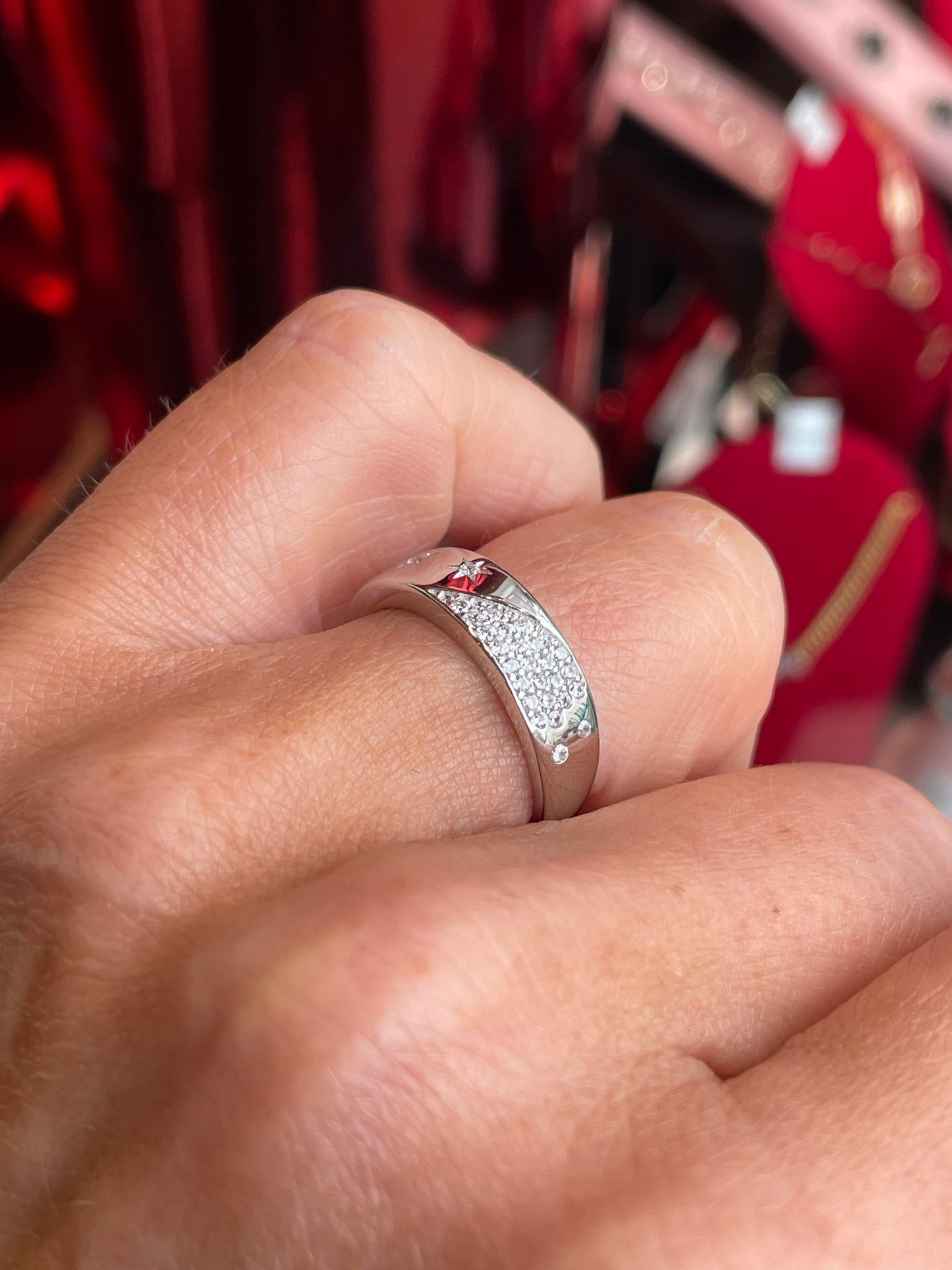 Silver Star Studded CZ Band Ring