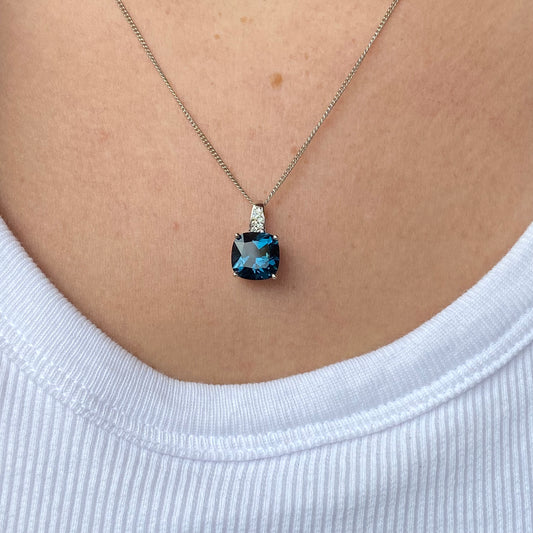 Silver 9mm Cushion CZ Necklace | London Blue - John Ross Jewellers