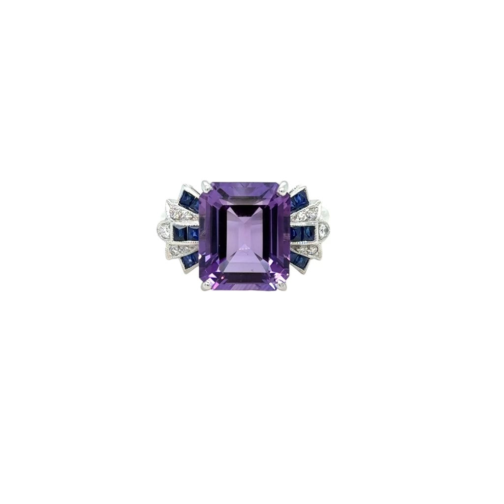 18ct White Gold Amethyst, Sapphire & Diamond Bowtie Ring