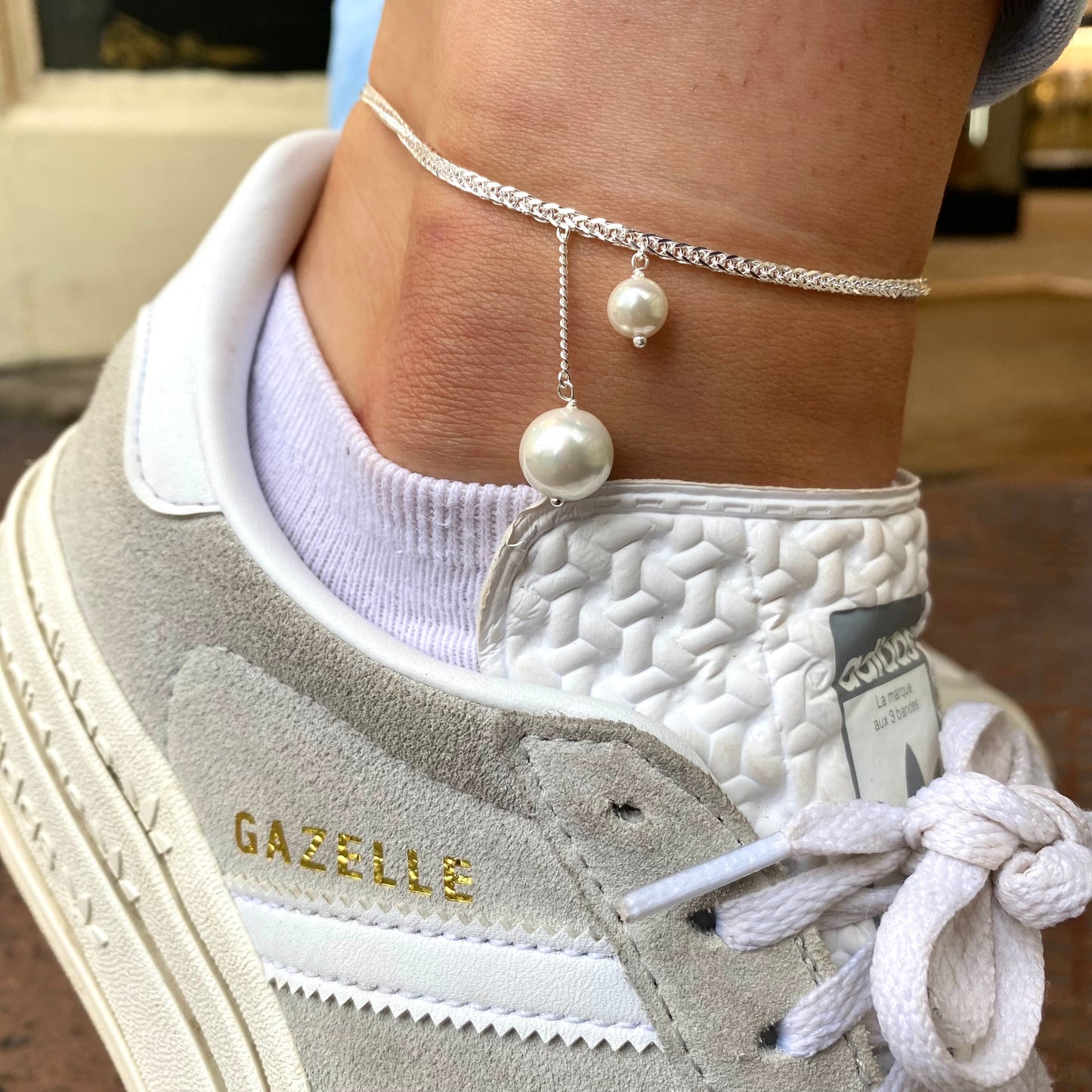 Silver Anklet - Shell Pearl Dropper - John Ross Jewellers