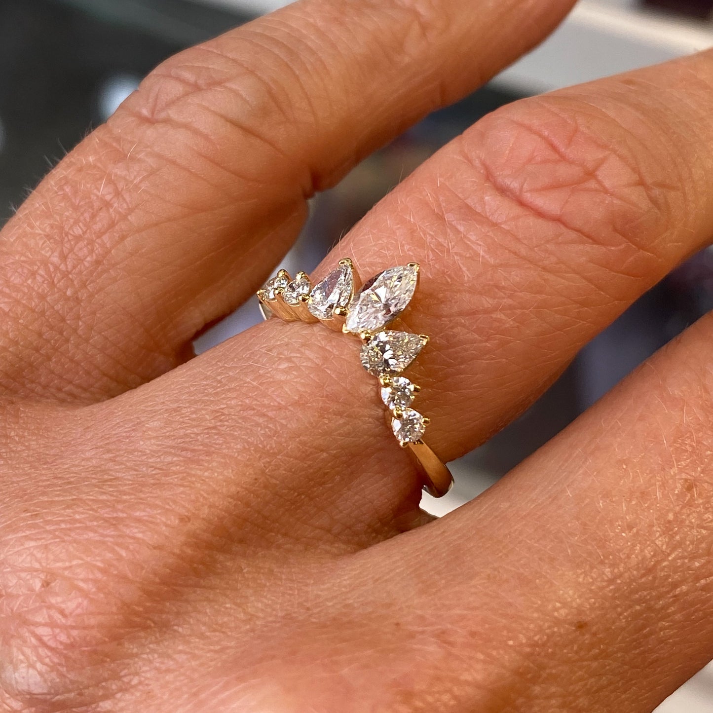 18ct Gold Marquise Diamond Wishbone Eternity Ring 0.85ct - John Ross Jewellers