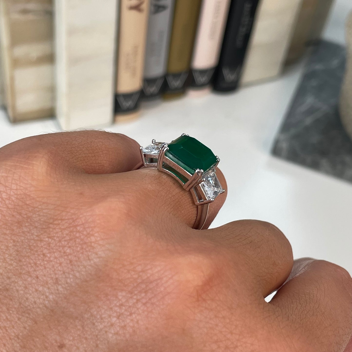Silver Emerald Green Trilogy Cocktail Ring - John Ross Jewellers