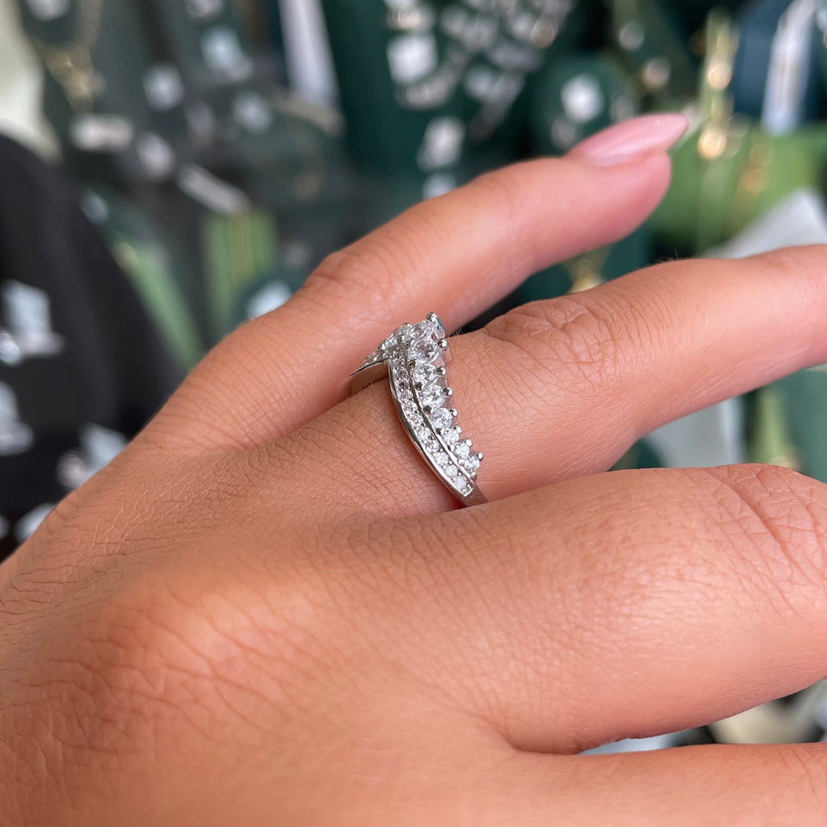 Silver CZ Wishbone Ring | Tiara