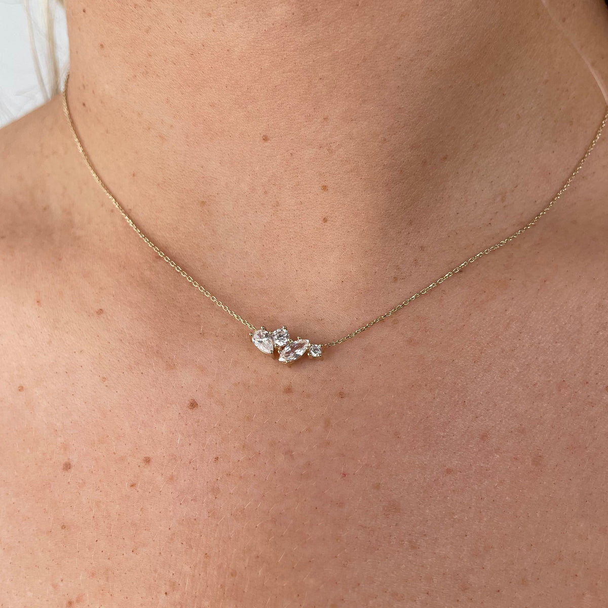 9ct Gold CZ Cluster Necklace