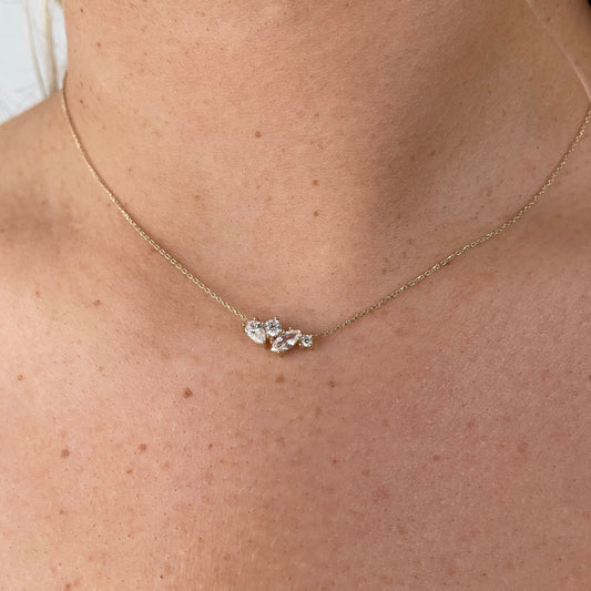 9ct Gold CZ Cluster Necklace