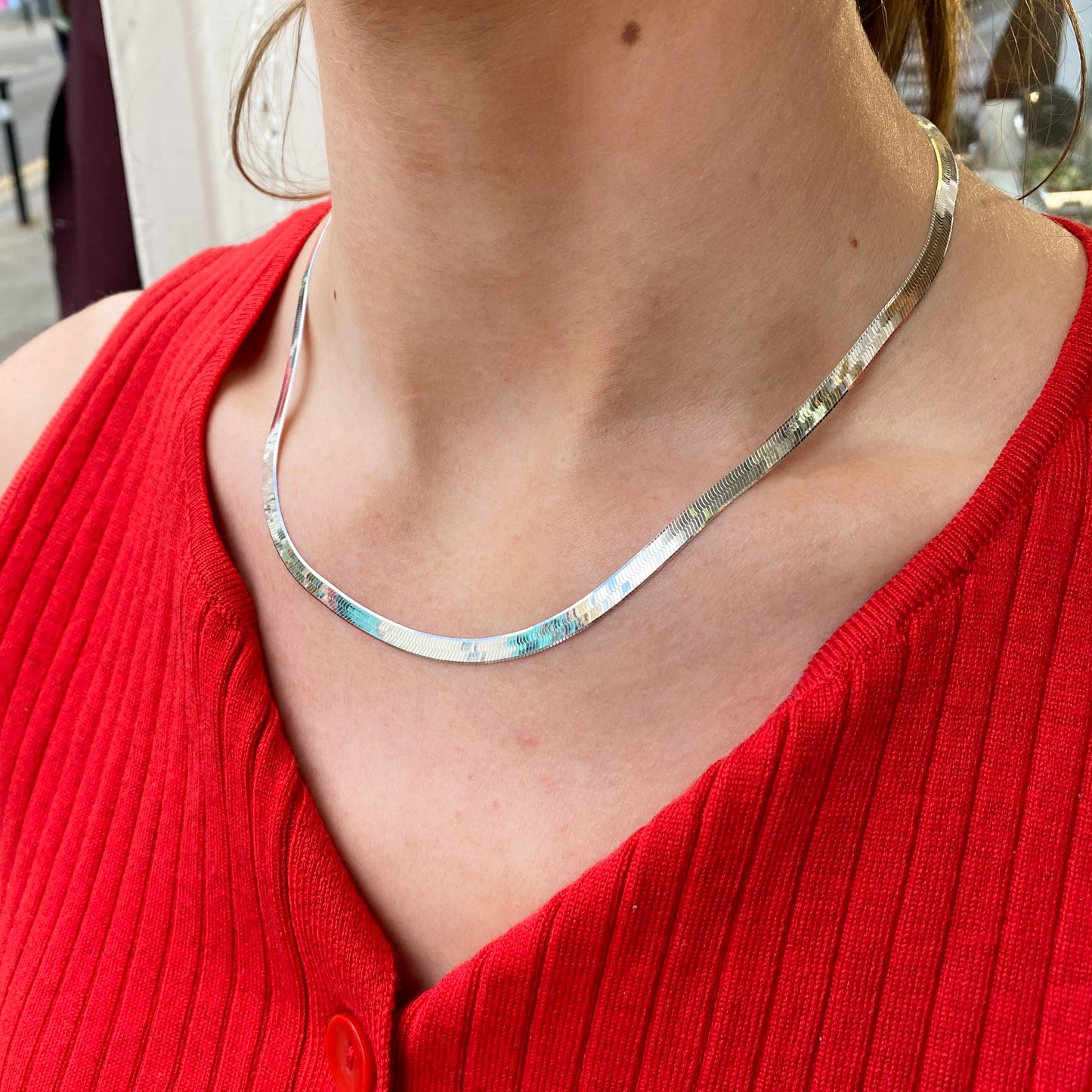 Silver Herringbone Necklace | Heavy