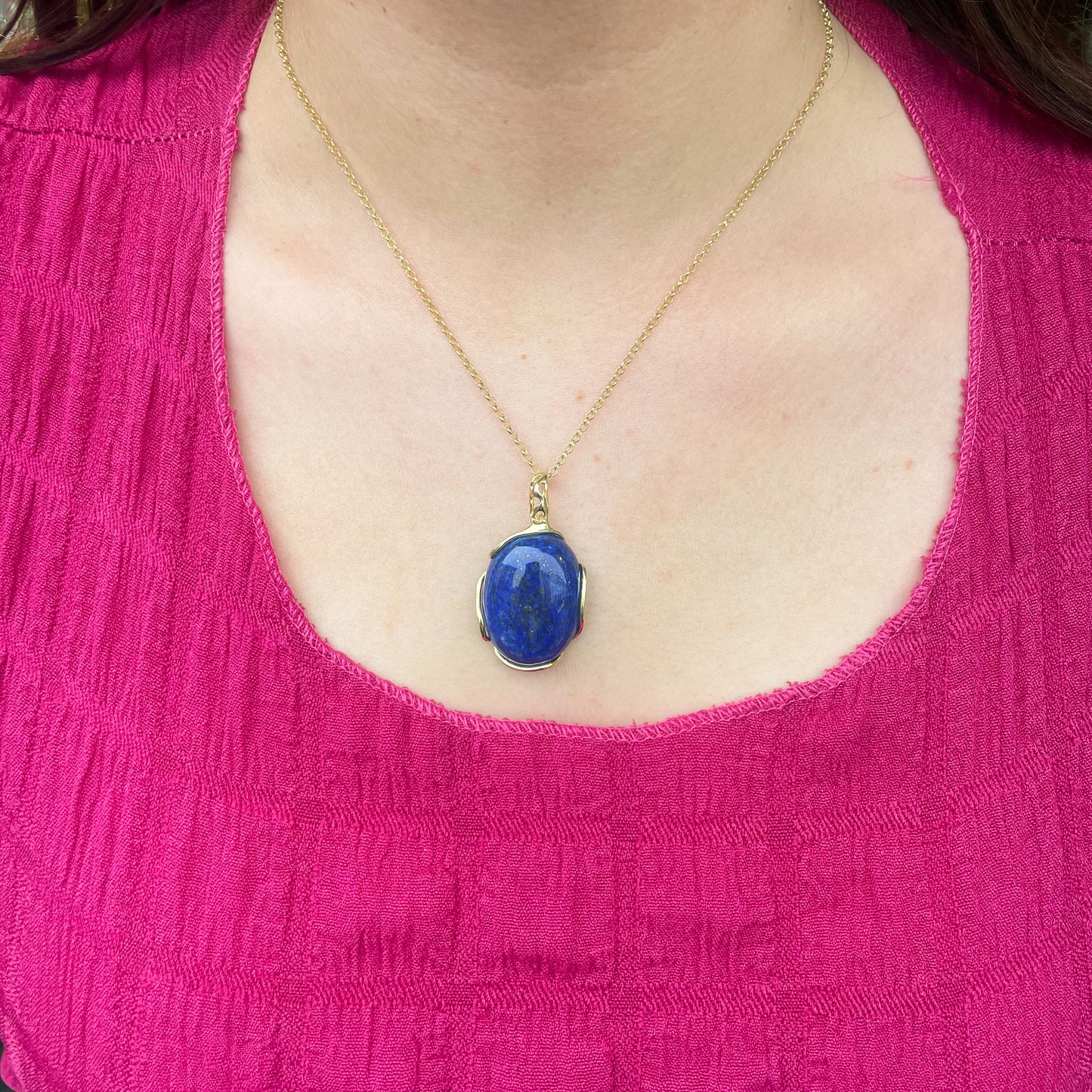 Lapis Lazuli Pear Pendant on Chain