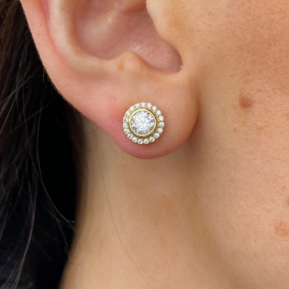 Sunshine CZ Halo Stud Earrings