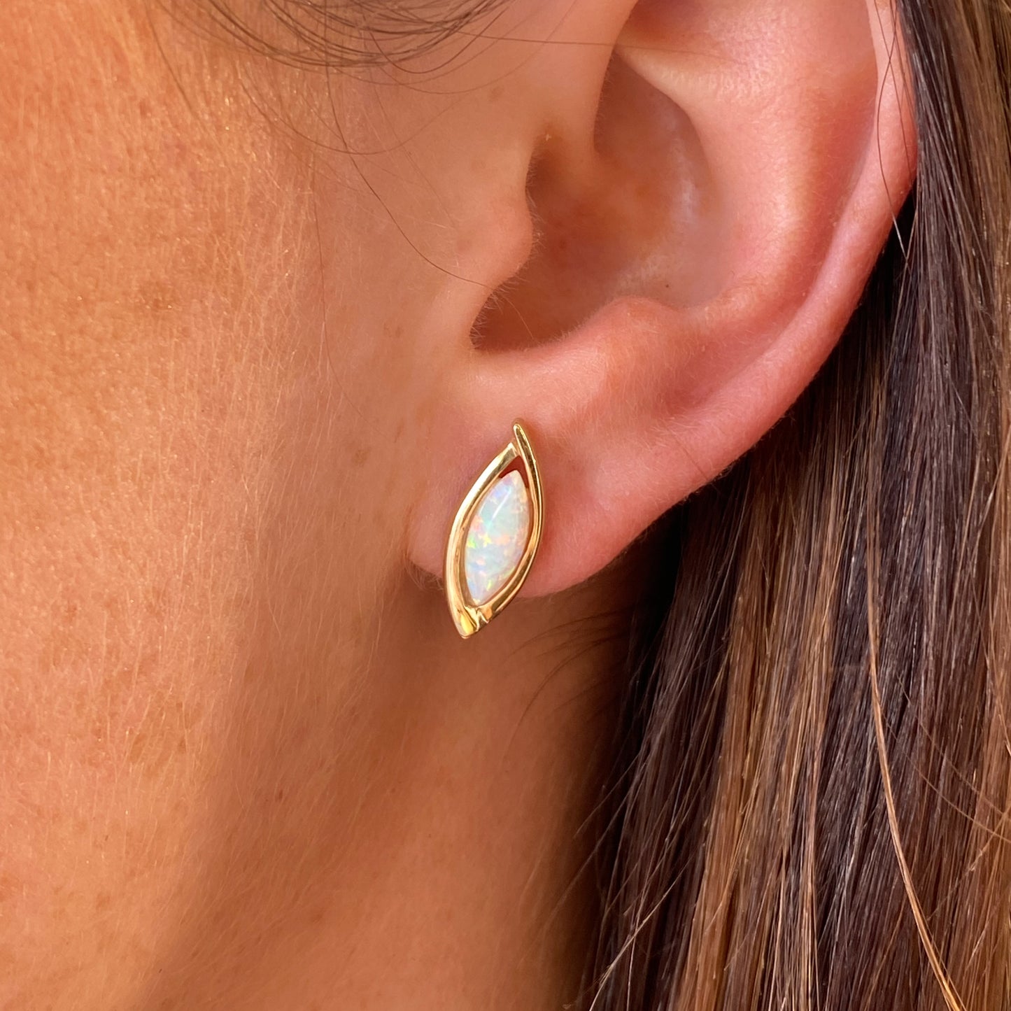 9ct Gold Marquise Opalique Stud Earrings - John Ross Jewellers
