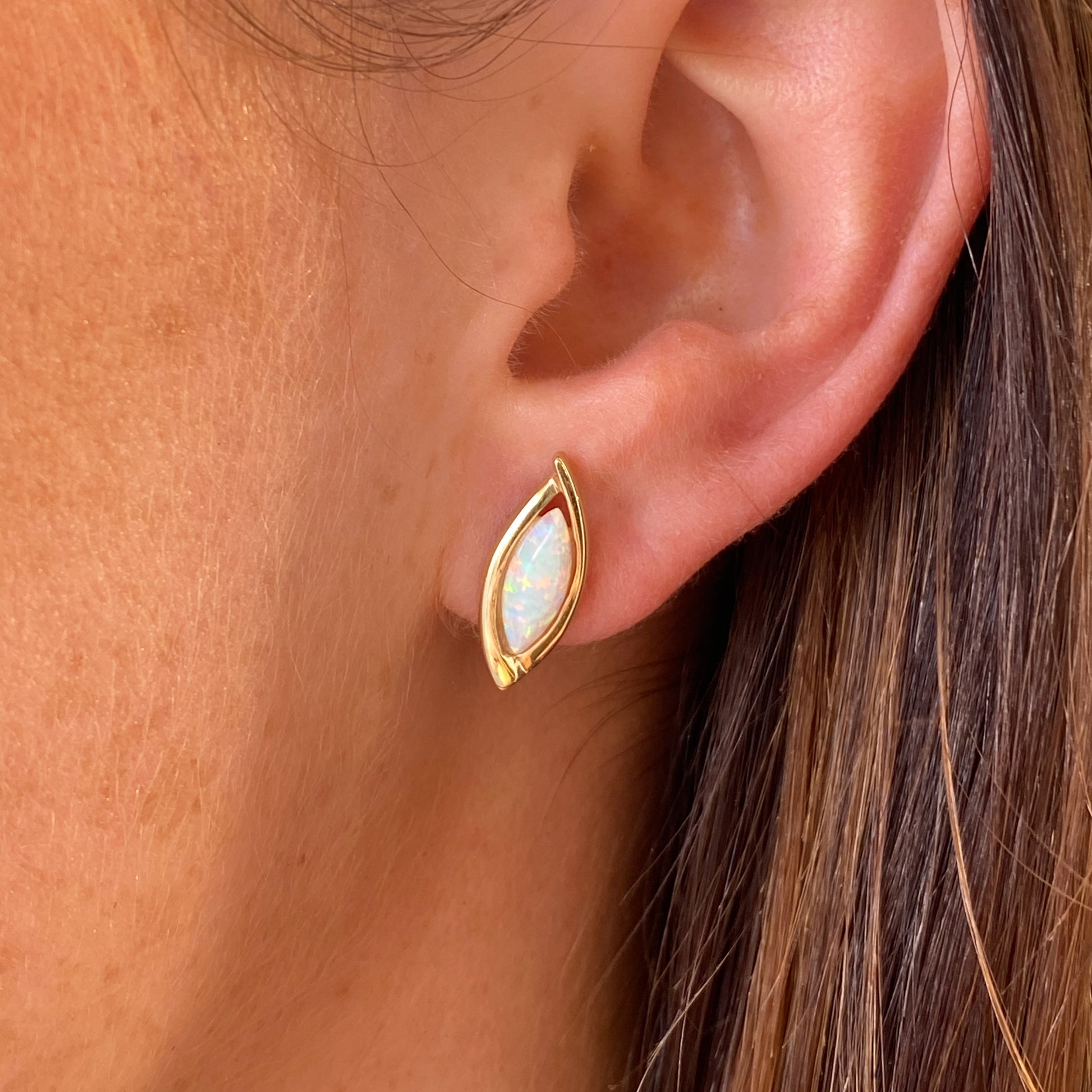 9ct Gold Marquise Opalique Stud Earrings - John Ross Jewellers