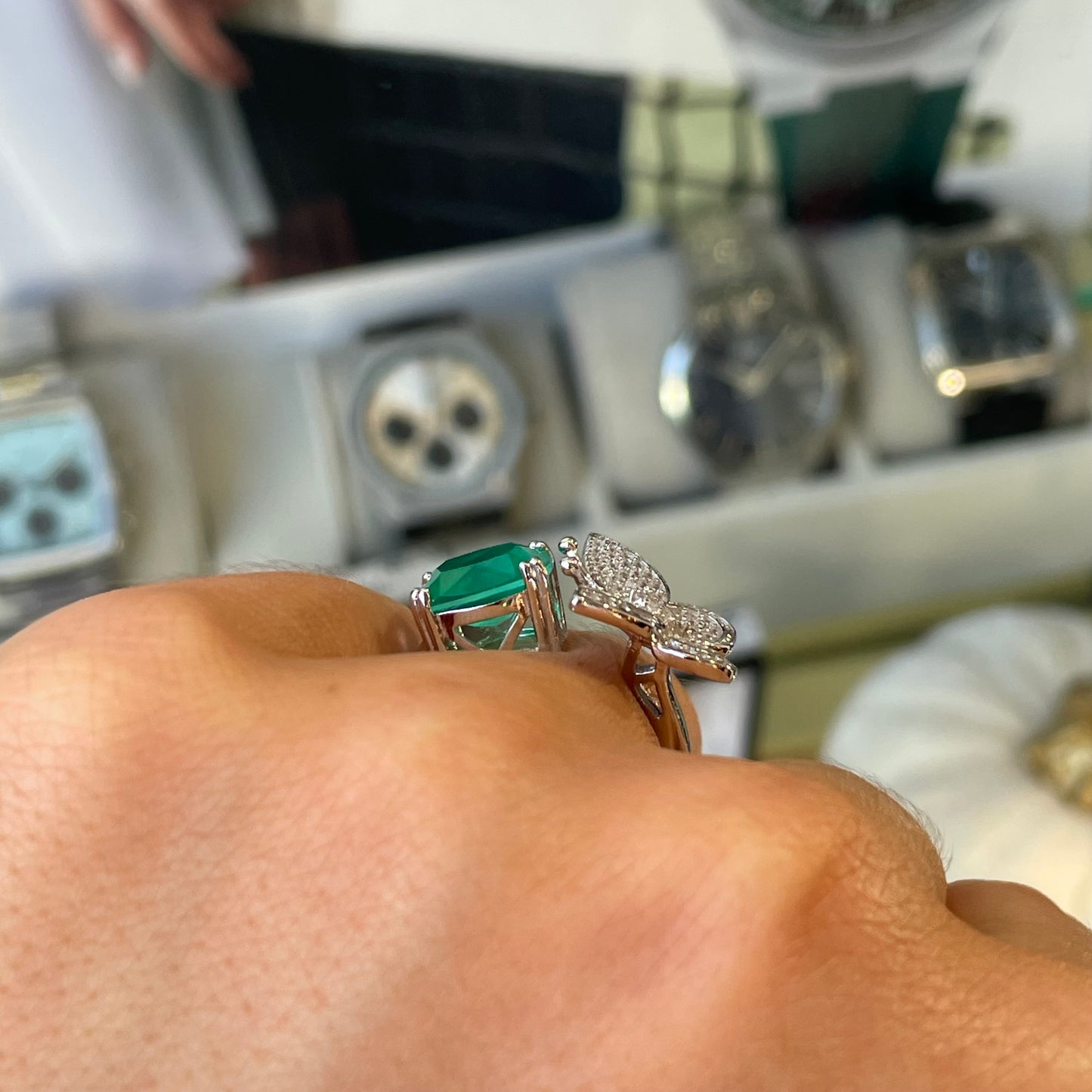 Silver Green Fusion Butterfly Moi at Toi Ring - John Ross Jewellers
