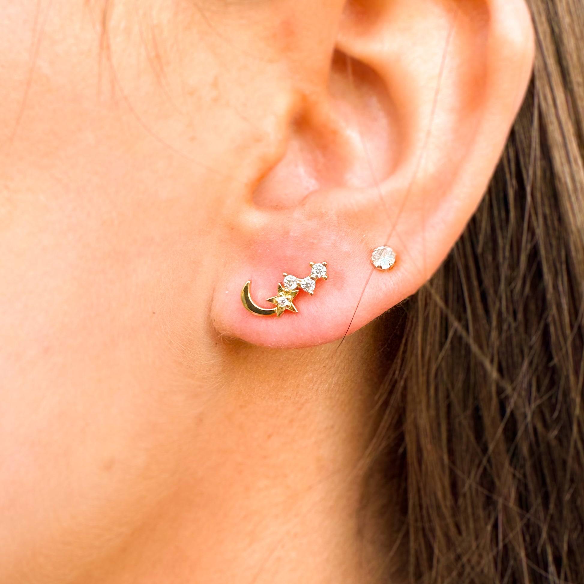 SUNSHINE Moon & Star CZ Climber Stud Earrings - John Ross Jewellers