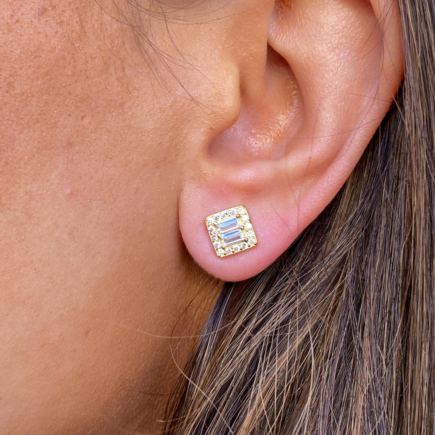 Sunshine Square Cluster CZ Stud Earrings - John Ross Jewellers