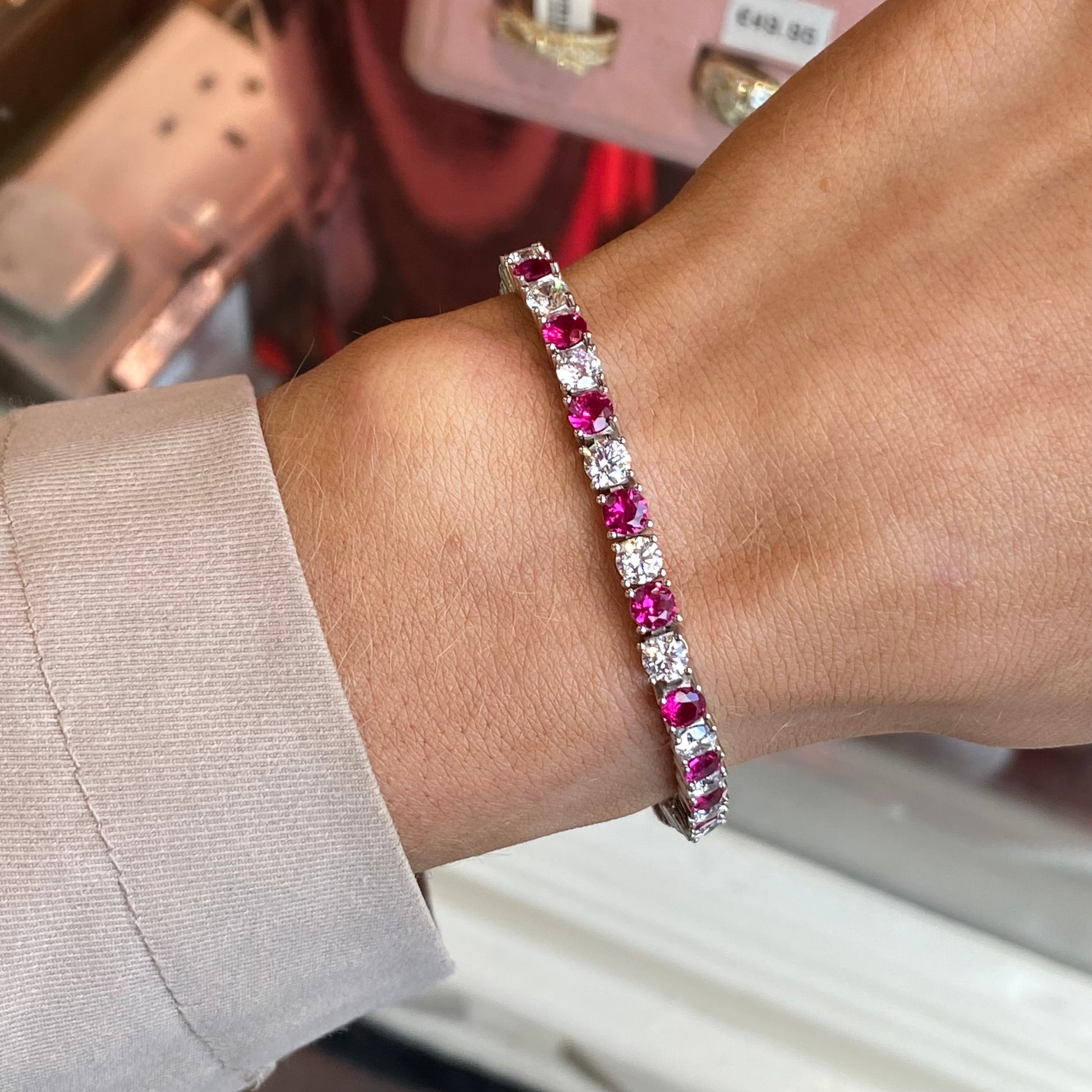 Silver 4mm CZ Tennis Bracelet | Red | 18.5cm - John Ross Jewellers