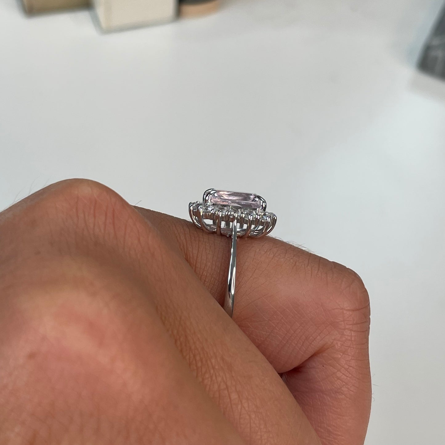 Silver Baby Pink CZ Emerald Cut Cluster Ring - John Ross Jewellers