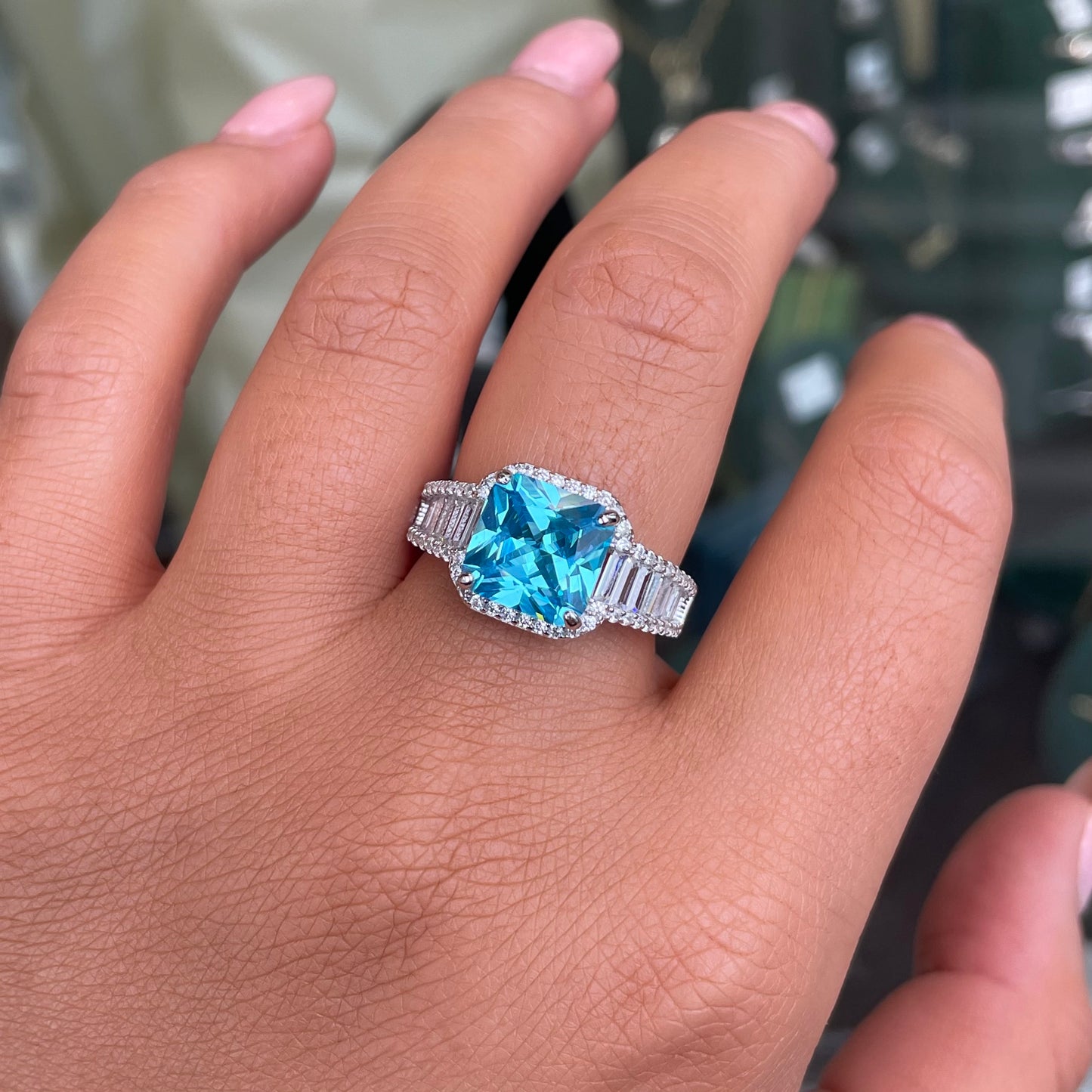 Sunshine Statement Halo Ring | Aqua Blue