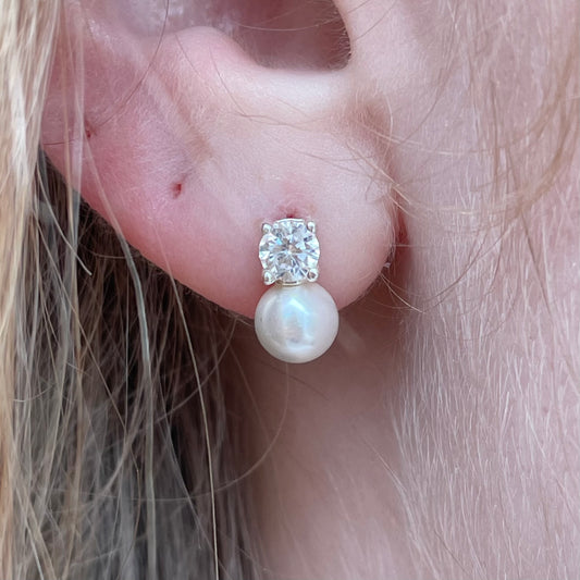 Silver CZ & Pearl Stud Earrings