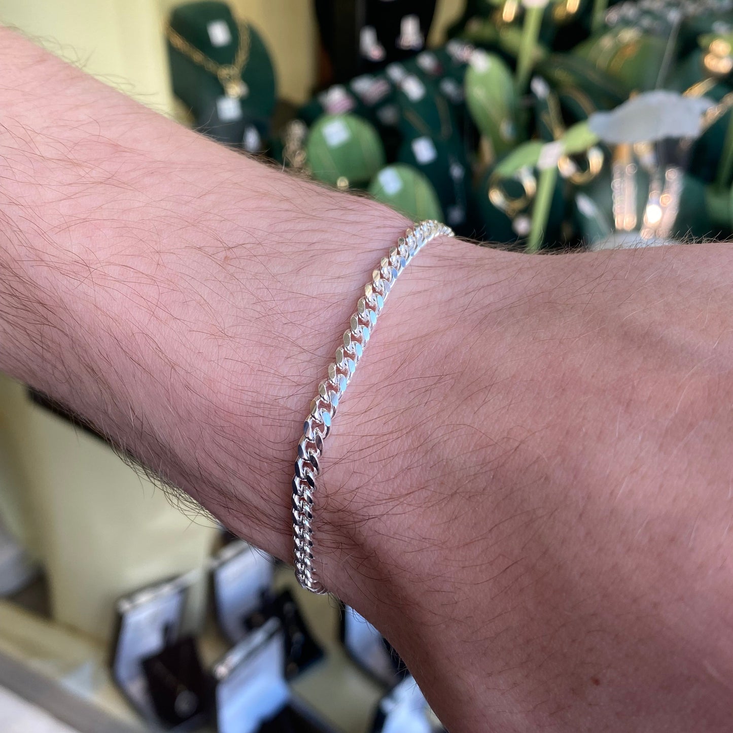 Silver Tight Linked Bevelled Curb Bracelet