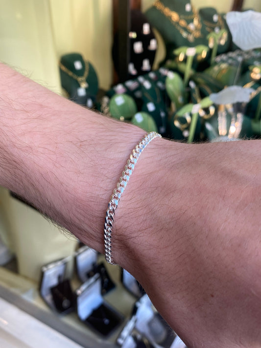 Silver Tight Linked Bevelled Curb Bracelet