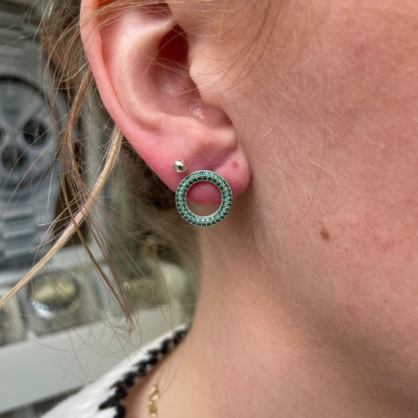 Silver Green Nano Eternity Stud Earrings - John Ross Jewellers