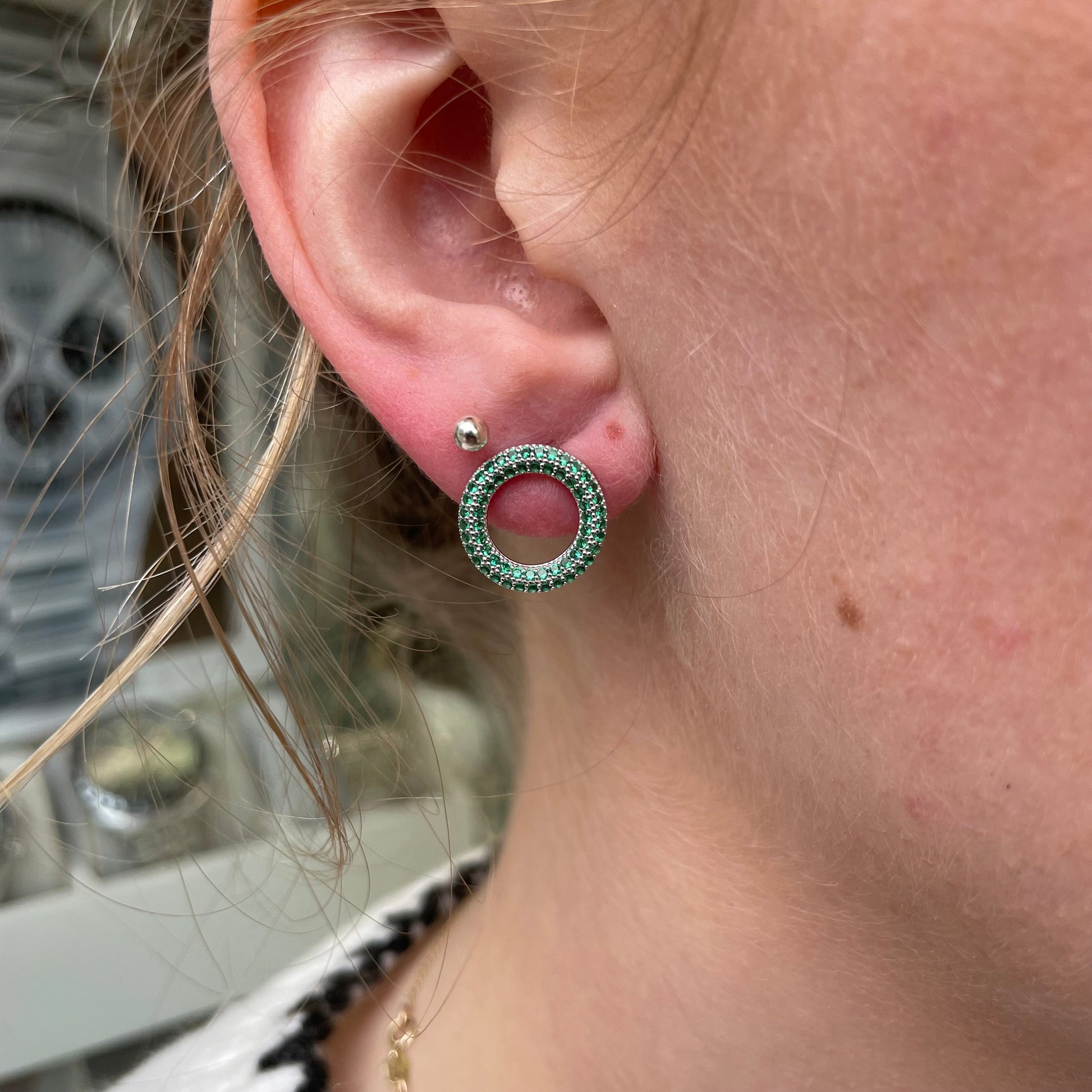 Silver Green Nano Eternity Stud Earrings - John Ross Jewellers