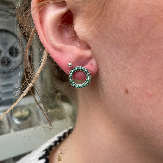 Silver Green Nano Eternity Stud Earrings - John Ross Jewellers