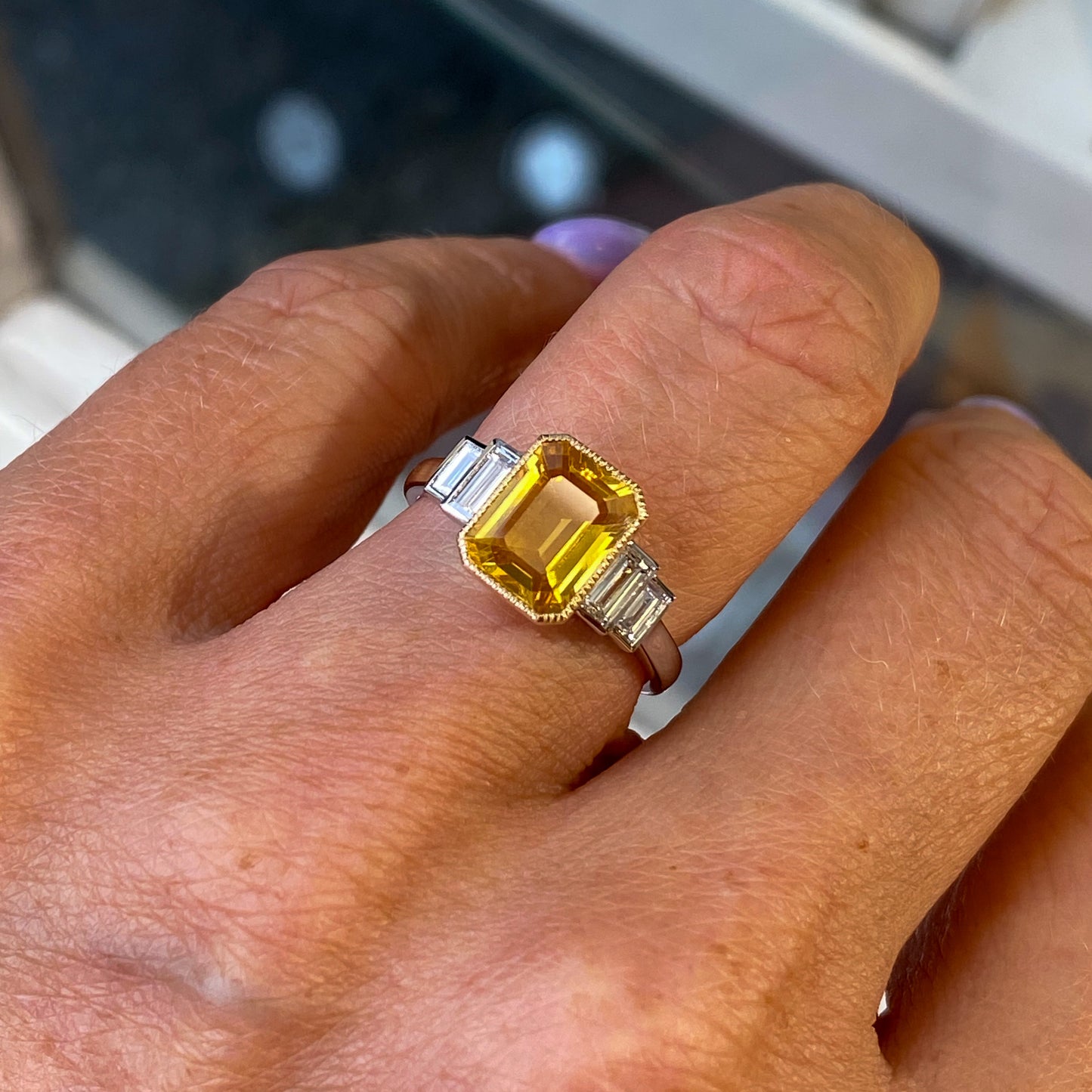 18ct White Gold Yellow Sapphire & Diamond Ring - John Ross Jewellers