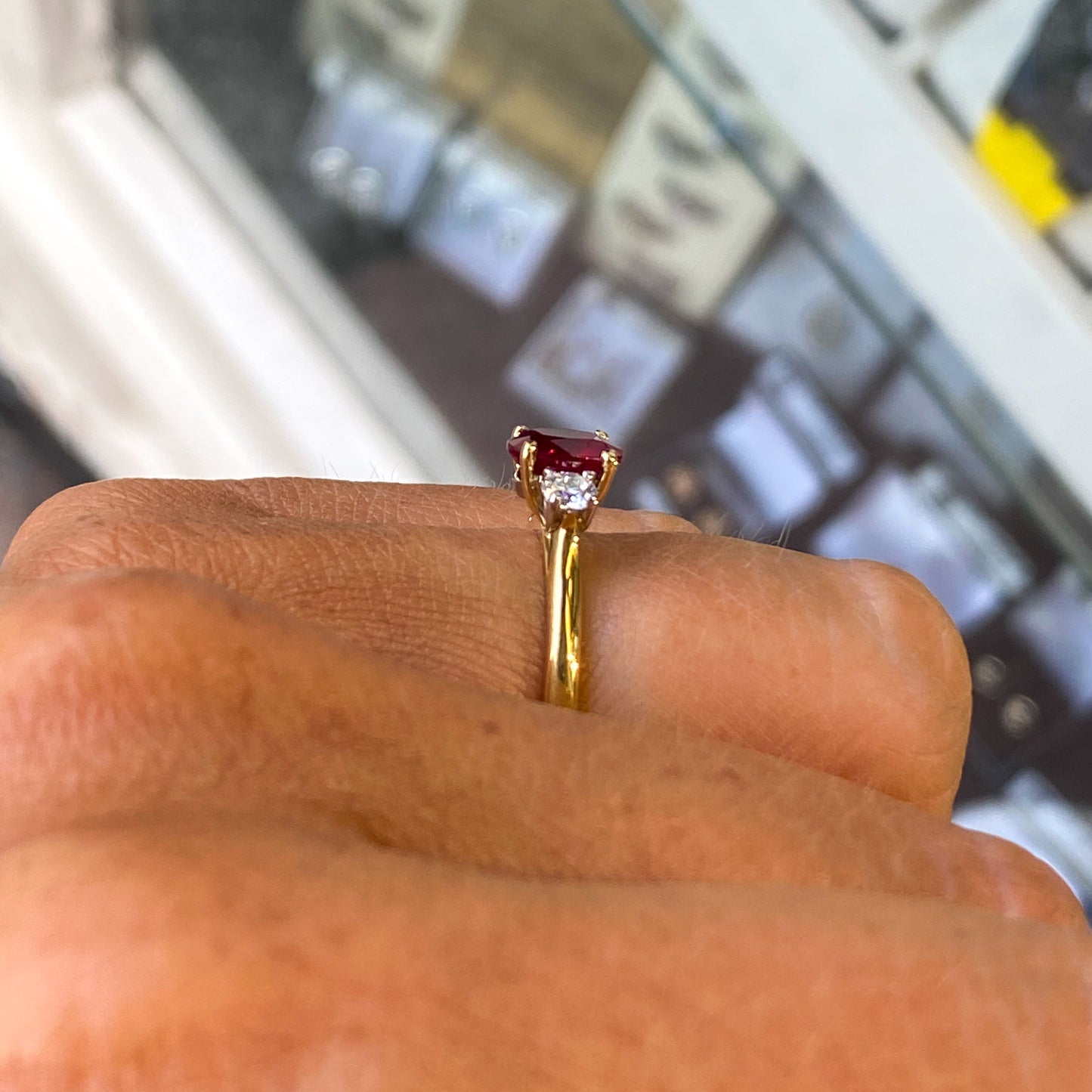 18ct Gold Ruby & Diamond Trilogy Ring