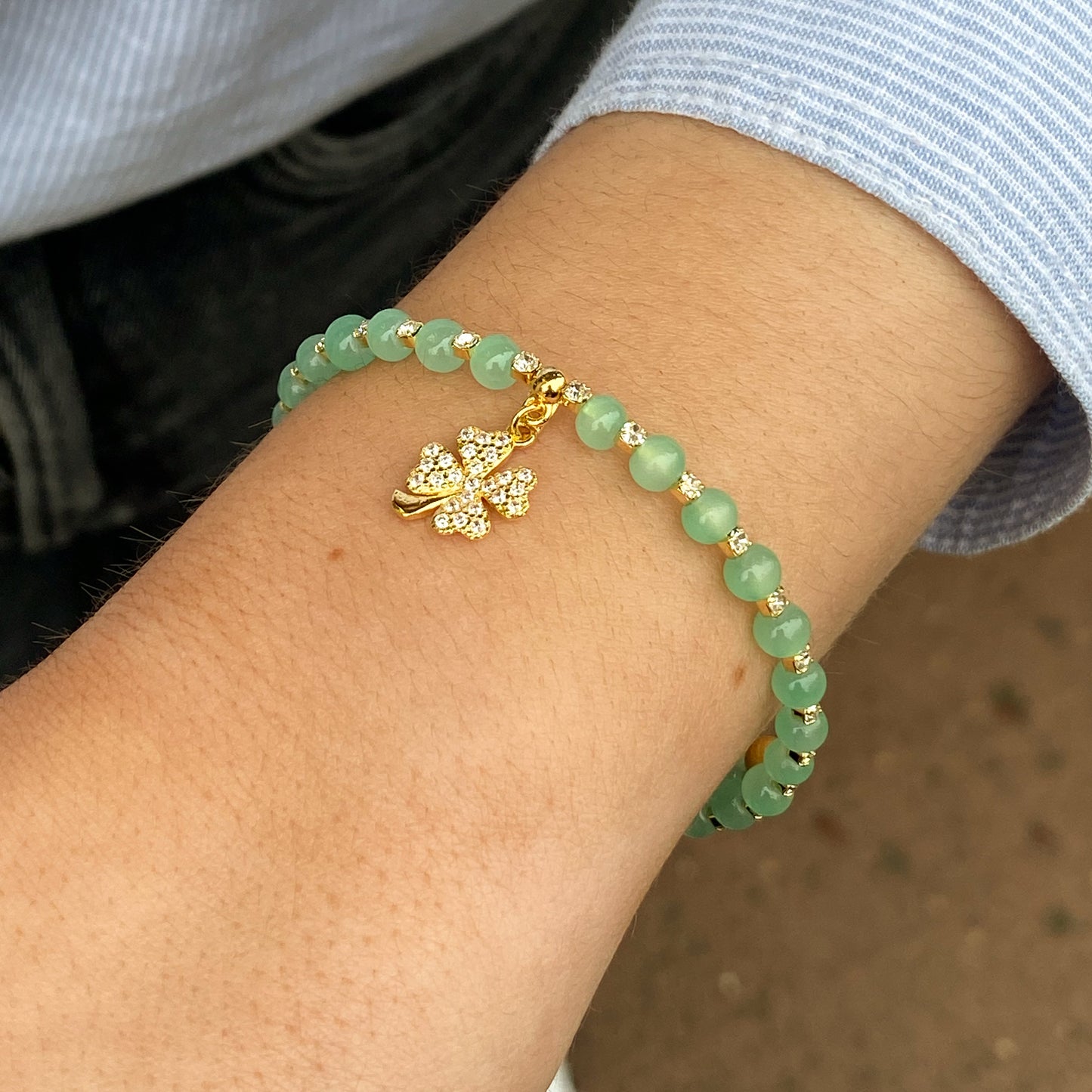 REBECCA MyWorld Hot Stone Charm Bangle - Green | Clover - John Ross Jewellers