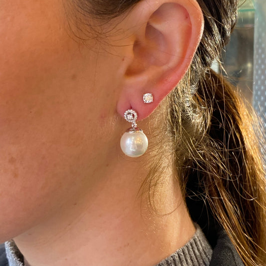 Silver Shell Pearl & CZ Drop Earrings - John Ross Jewellers