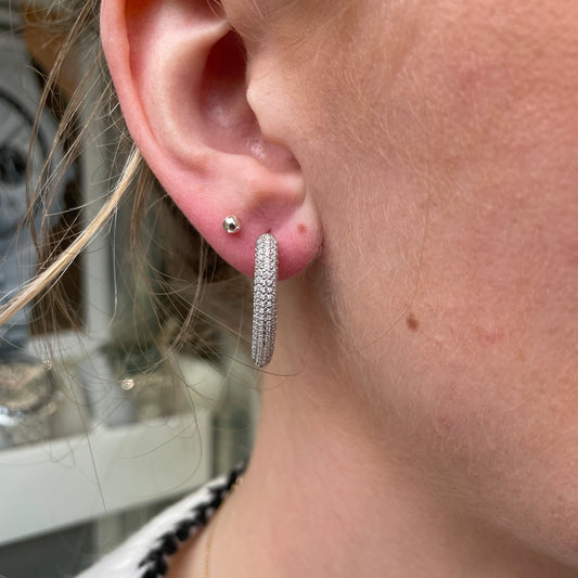Silver Pave CZ Pointed Hoop Earrings - John Ross Jewellers