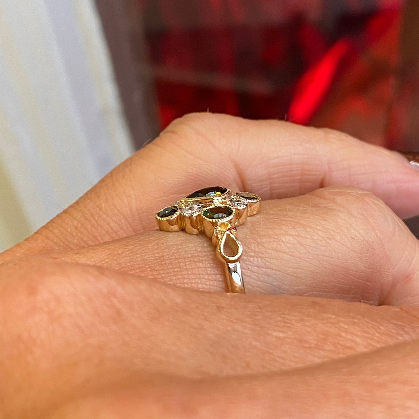 9ct Gold Green Tourmaline & Diamond Ring - John Ross Jewellers