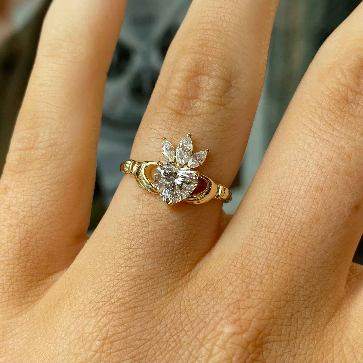 9ct Gold Lab Diamond Set Claddagh Ring - John Ross Jewellers