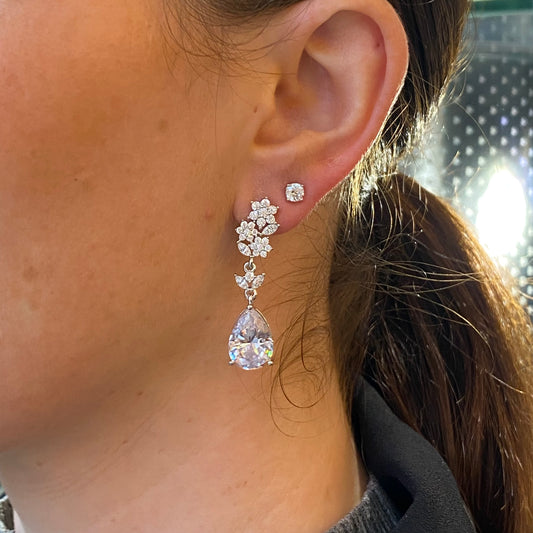 Silver CZ Statement Drop Earrings | Pear Cut - John Ross Jewellers