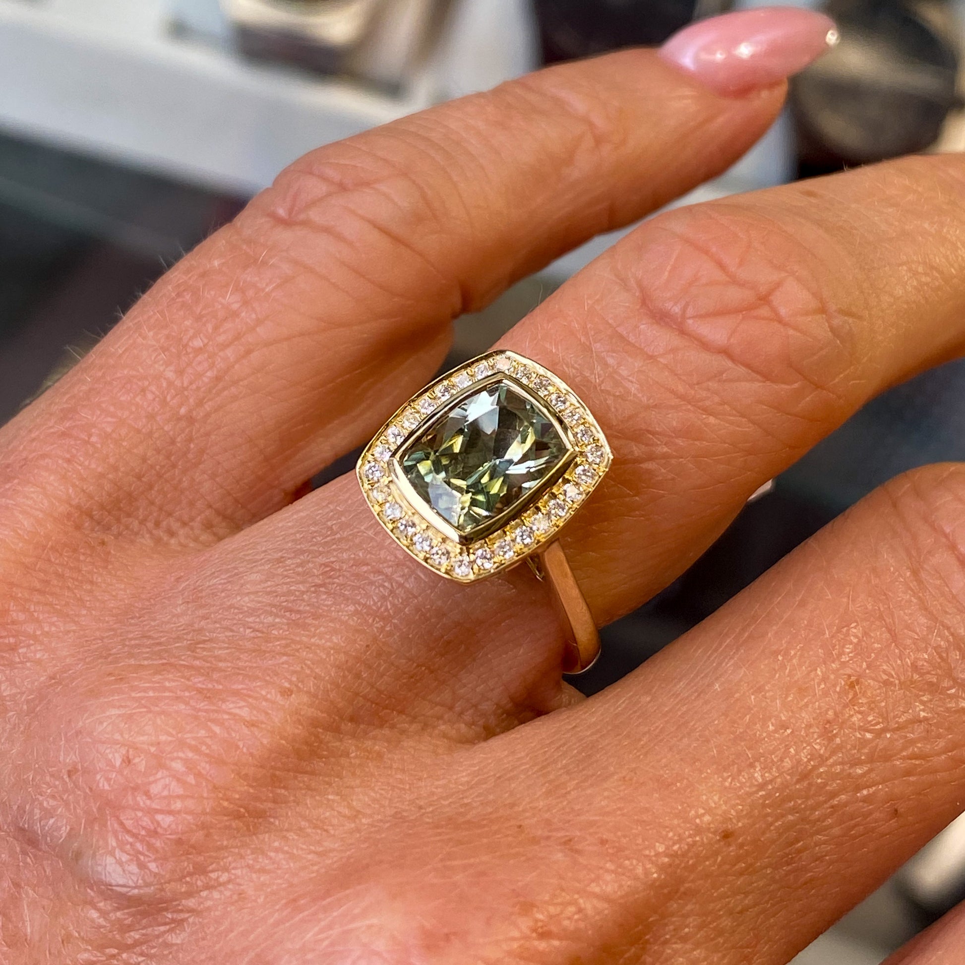 9ct Gold Green Amethyst & Diamond Ring - John Ross Jewellers