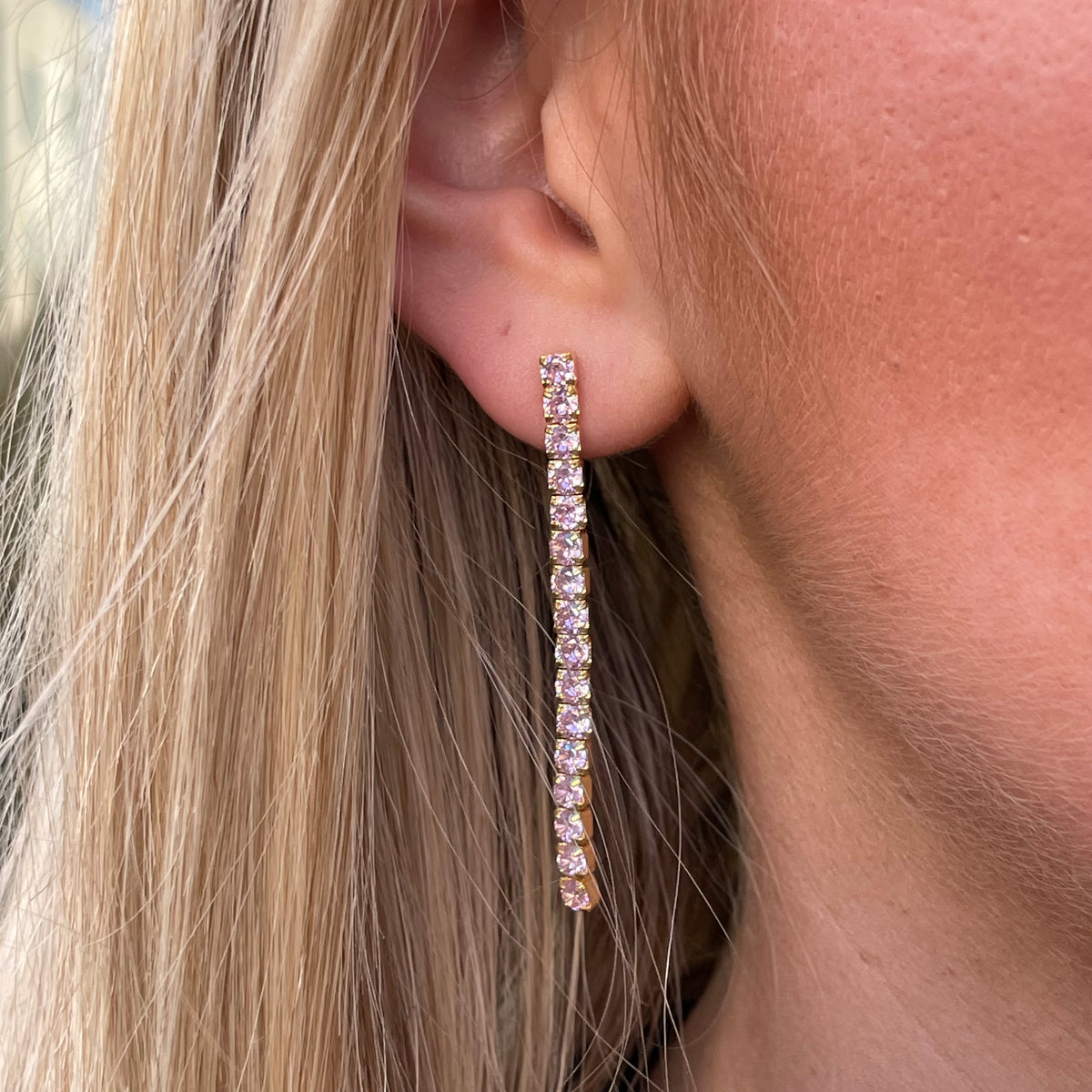 Sunshine 3mm Pink CZ Tennis Drop Earrings