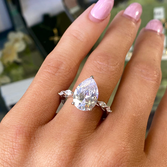 Silver Pear CZ Solitaire Ring