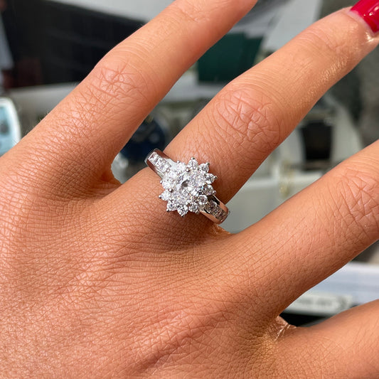 Silver Oval CZ Diana Ring with Shoulder - John Ross Jewellers