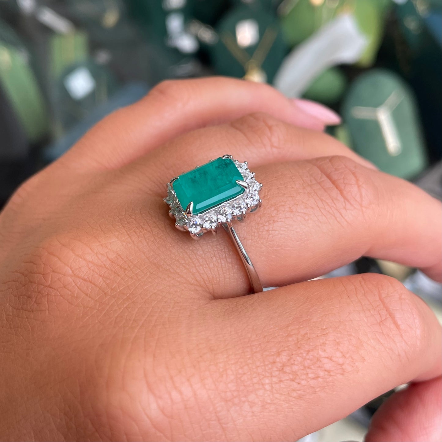 Silver Emerald Cut CZ Cluster Ring | Paraiba