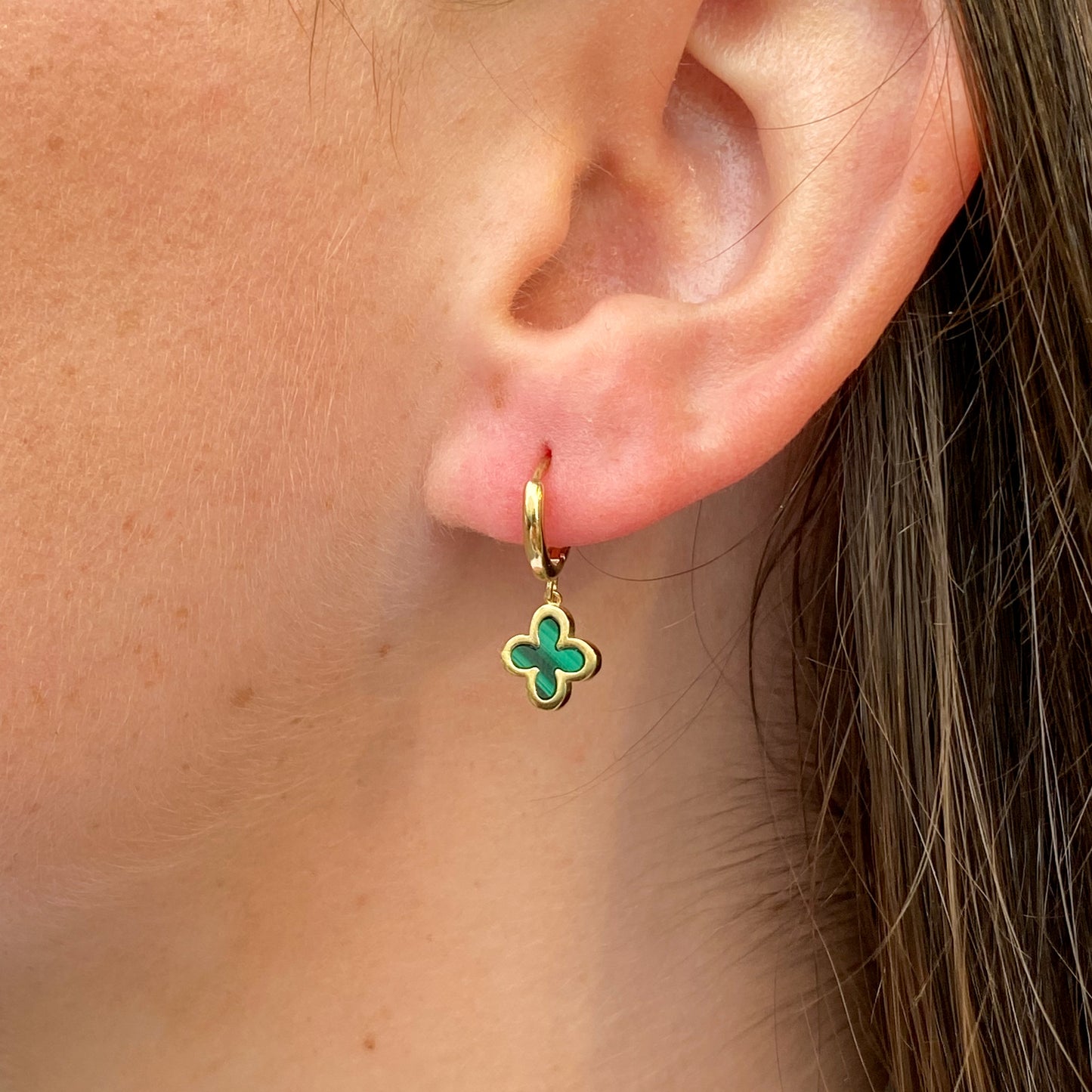 9ct Gold Malachite Huggie Hoop Earrings