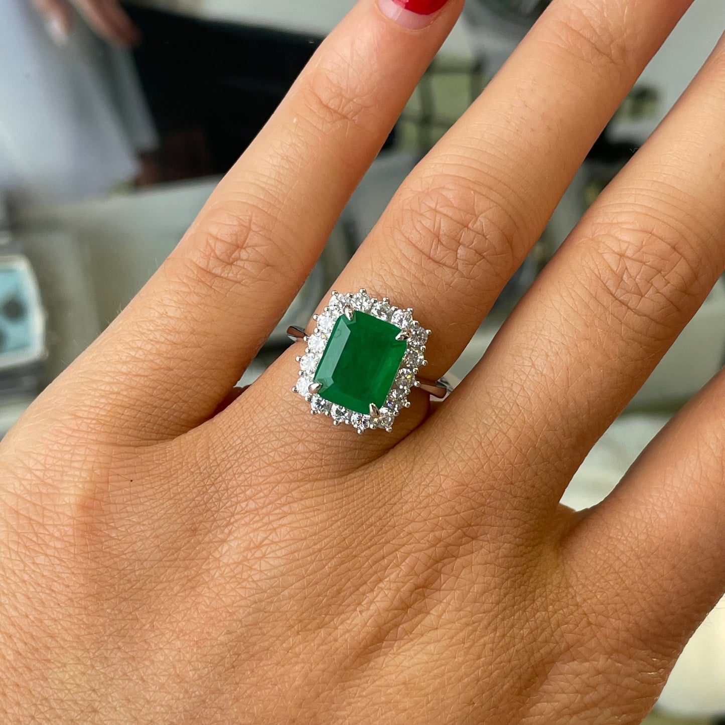Silver Green CZ Emerald Cut Cluster Ring - John Ross Jewellers