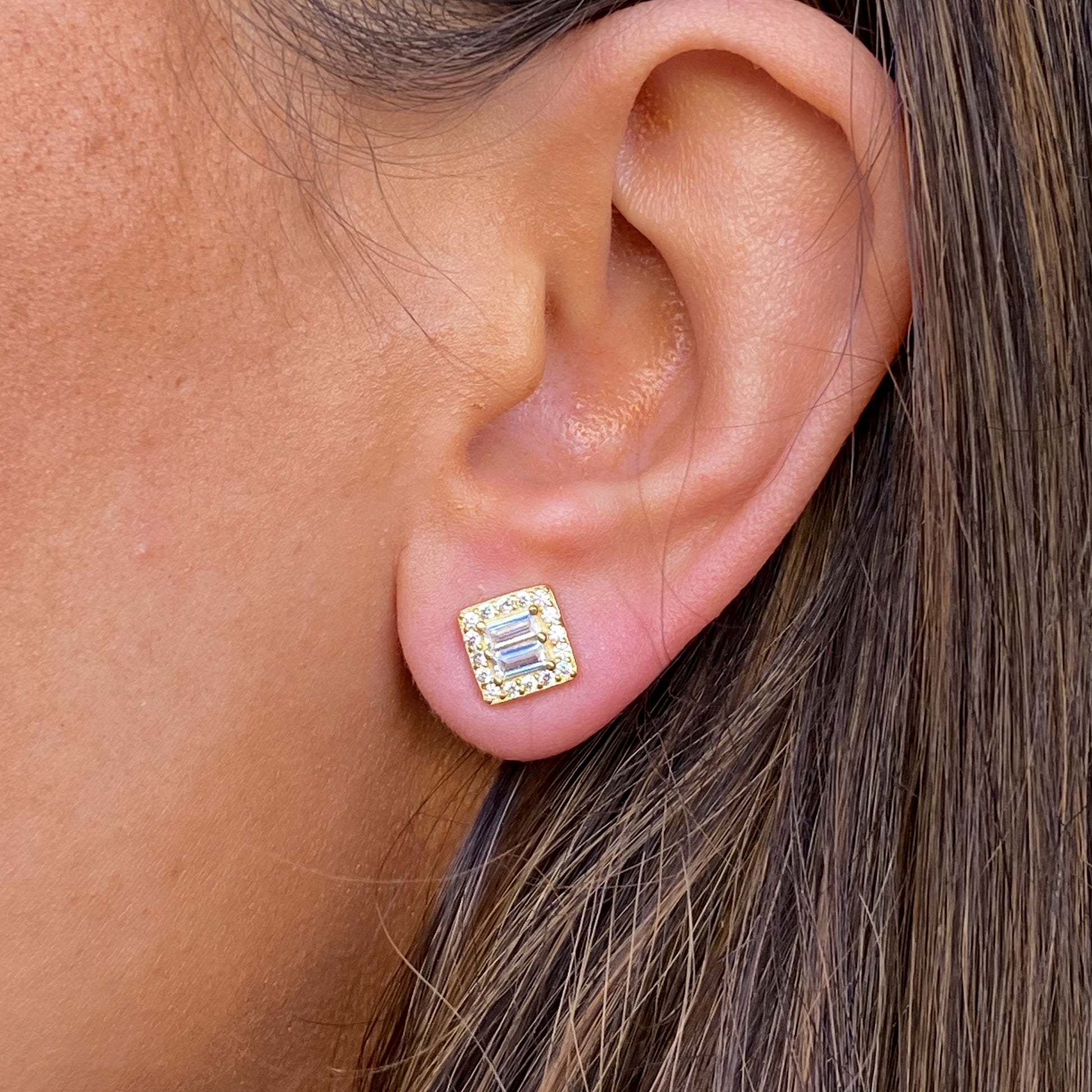 Sunshine Square Cluster CZ Stud Earrings - John Ross Jewellers