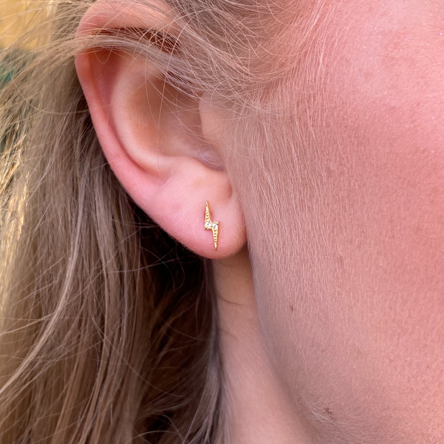 9ct Gold Lightening Bolt CZ Stud Earrings - John Ross Jewellers