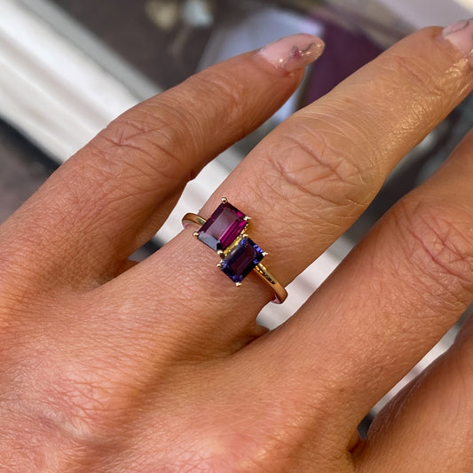 9ct Gold Moi Et Toi Ring - Iolite & Rhodolite Garnet