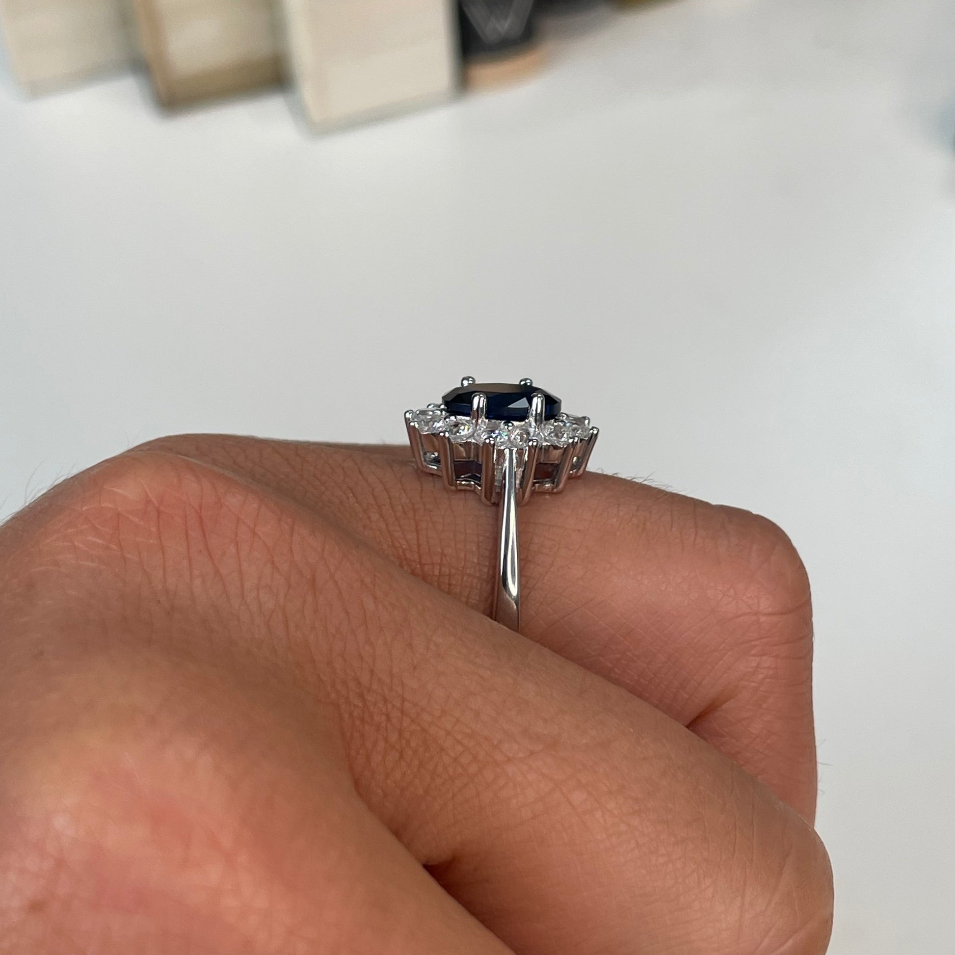 Silver Sapphire Blue CZ Diana Ring - John Ross Jewellers