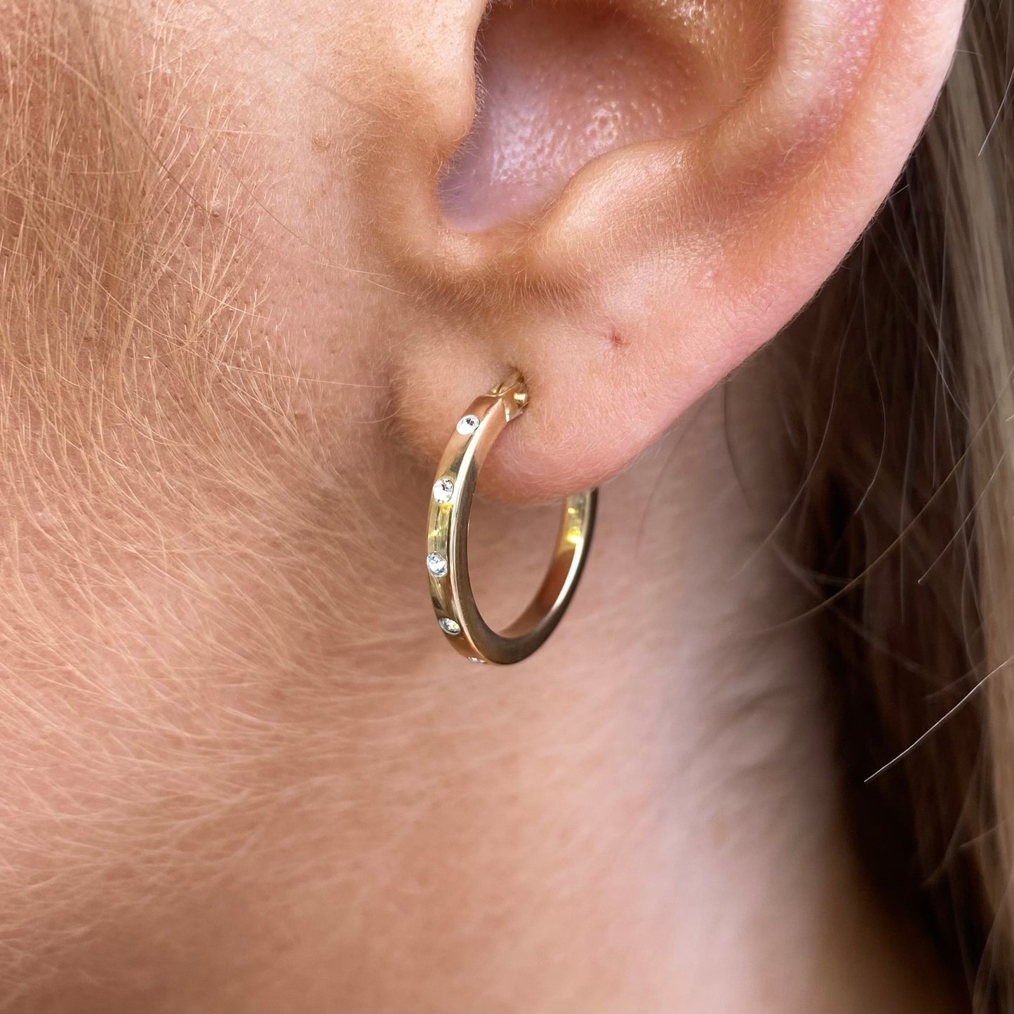 9ct Gold CZ Studded Hoop Earrings | 19mm