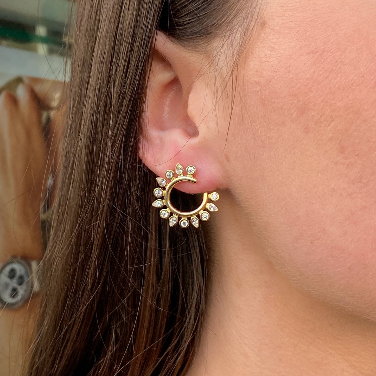 Sunshine CZ C Hoop Earrings