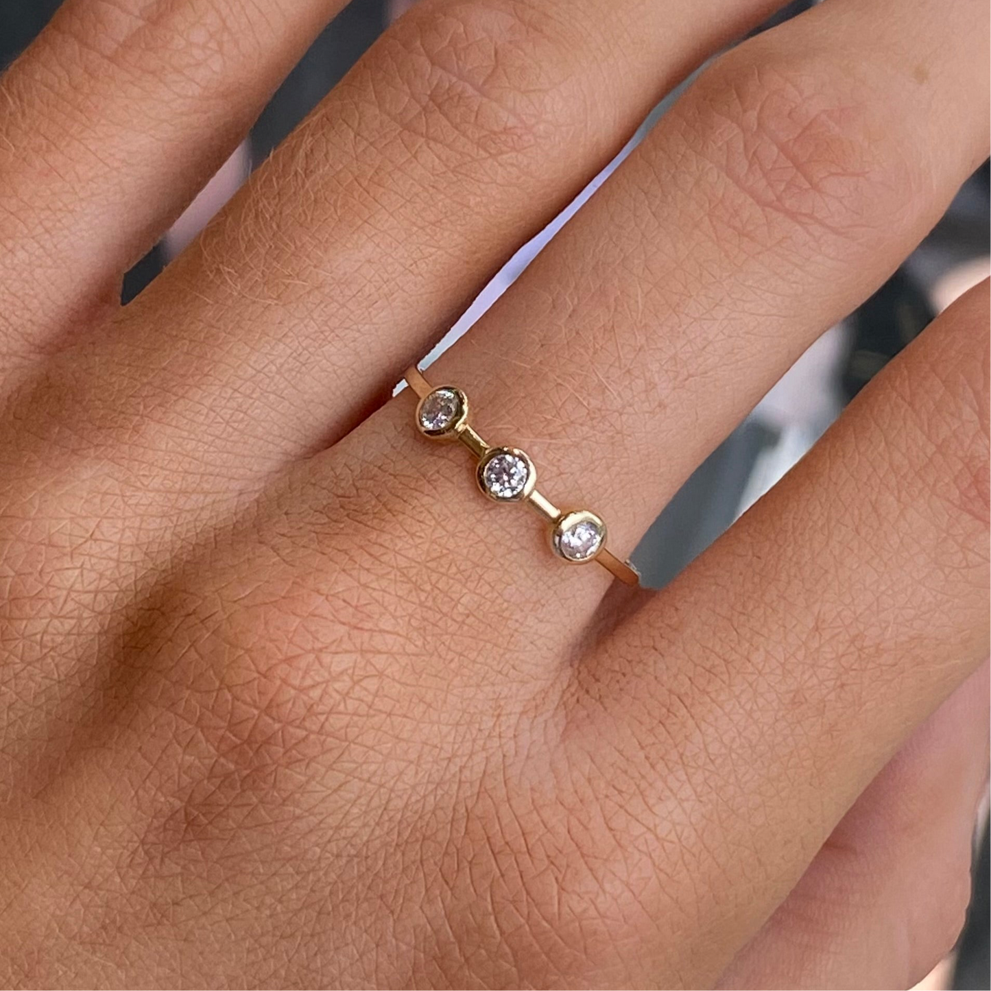 9ct Gold Bezel Set CZ Trilogy Ring - John Ross Jewellers